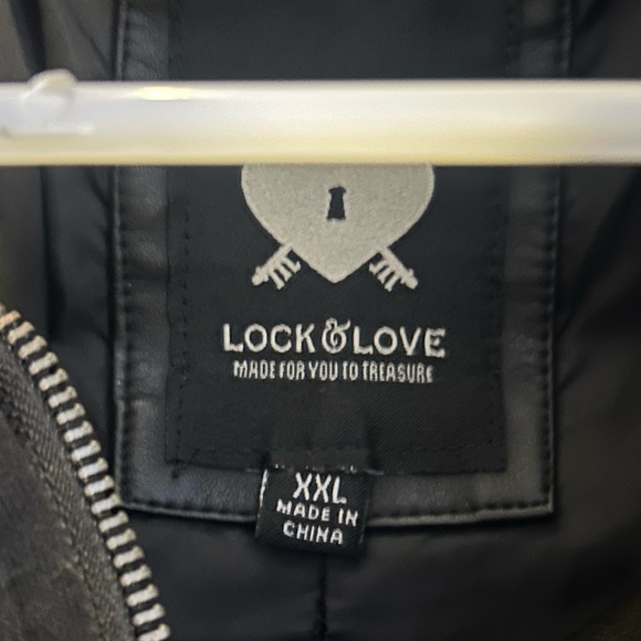 Black Faux Leather Jacket with Hoodie - Picture 3 of 3